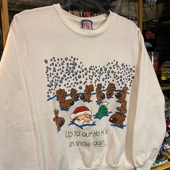 Vintage 80’s Santa Reindeer Snow Christmas Sweater Crewneck S/M - Picture 2 of 6